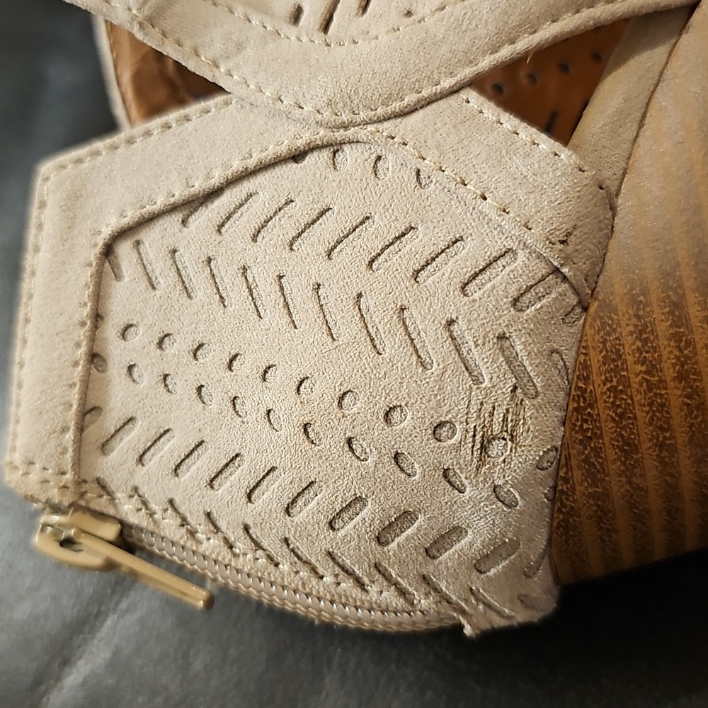 Qupid Tan Heeled Boots with Open Toe and Perforated Design Size 7 EUC - Picture 16 of 16